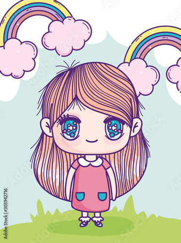 anime cute girl clouds rainbows outdoor