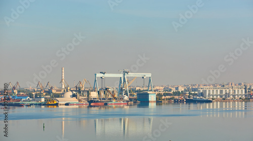 Nikolaev, Ukraine - September 30, 2016: Industrial areas of the shipbuilding yard.