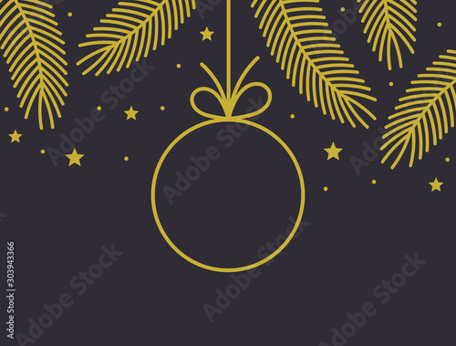 Christmas gold bauble decoration card.