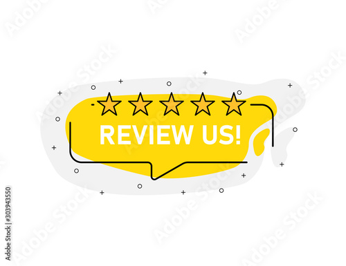 Yellow abstraction isolated sticker review us of 5 stars. Vector illustration.