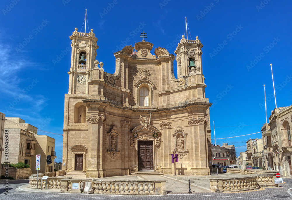 Main square and Gharb church on Gozo, Malta