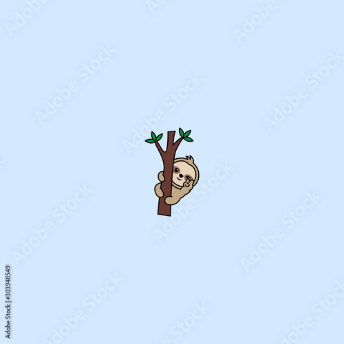 Cute sloth winking eye on a branch, vector illustation