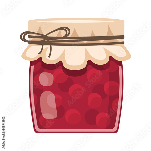 Delicious cherry jam on white background