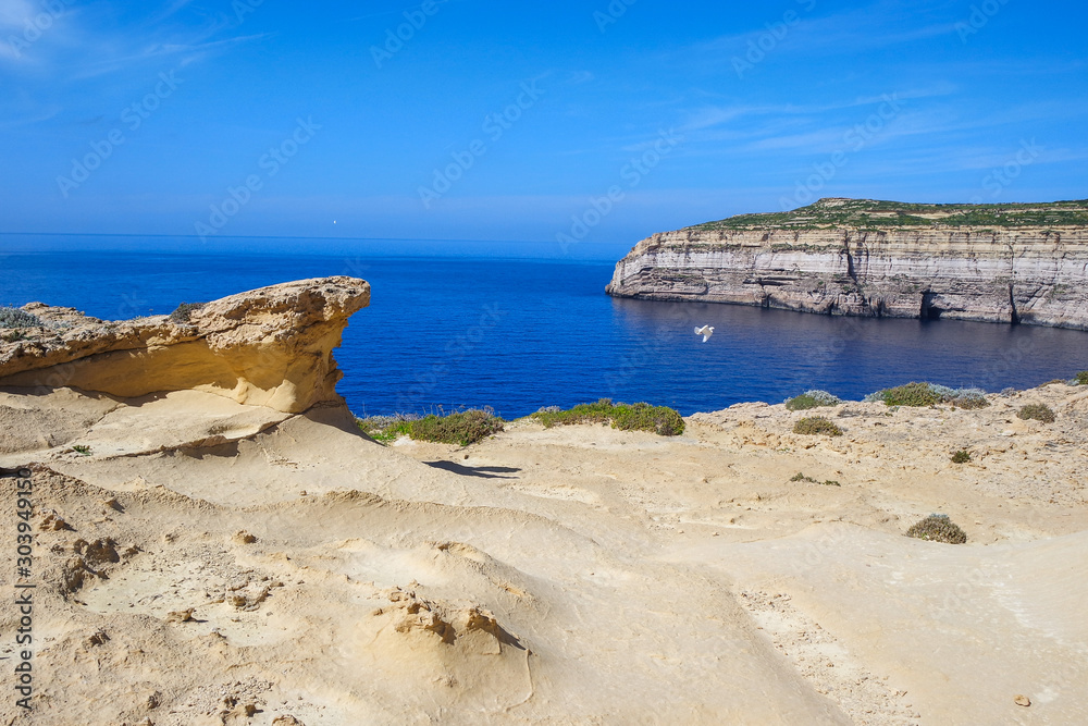 Mountain landscape of San Lawrenz coast, Gozo Island, Malta