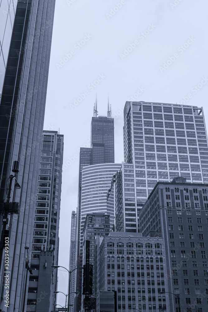 Skyscrapers of Chicago in the fog