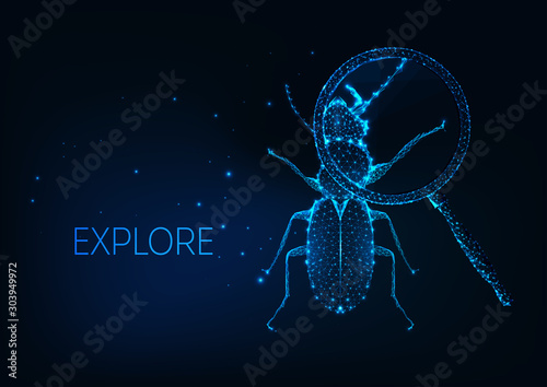 Futuristic Science project exploration, curiosity concept with insect bug under magnifying glass
