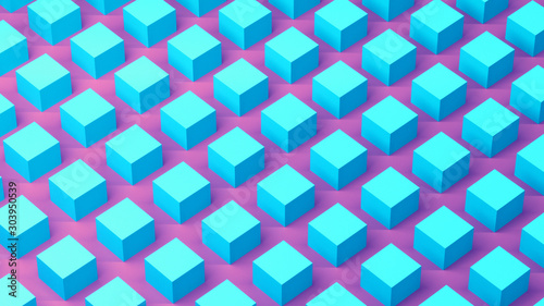 Fototapeta Naklejka Na Ścianę i Meble -  Colorful cubes geometric pattern, purple and green, 3D Illustration, 3D Rendering