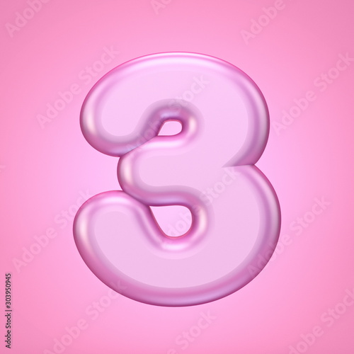 Pink font Number 3 THREE 3D