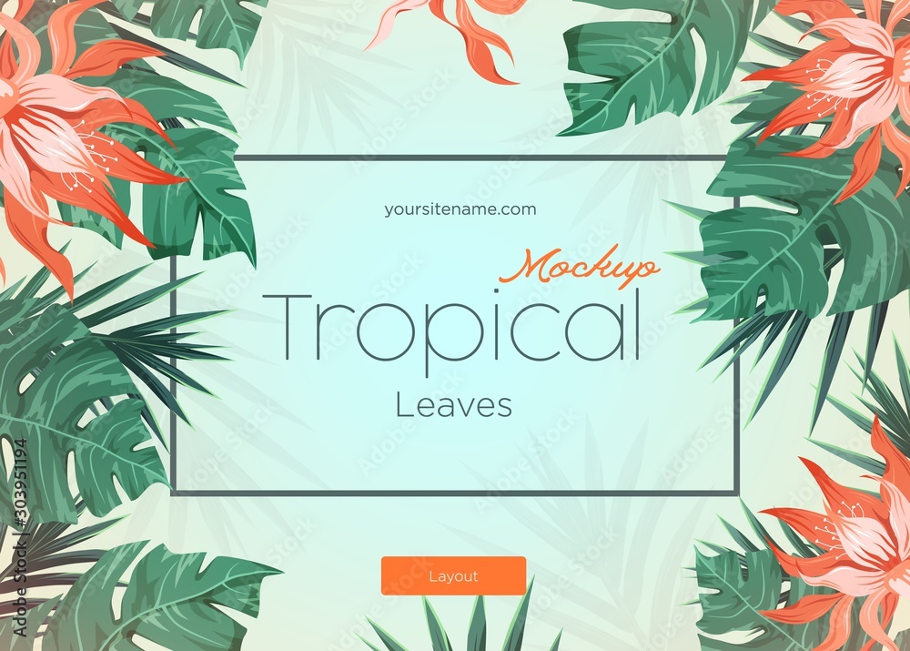Plakat Jasny tropikalny tło z roślinami dżungli. Egzotyczny wzór z tropikalnymi liśćmi
