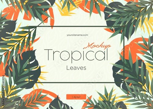 Bright tropical background with jungle plants. Exotic pattern with tropical leaves