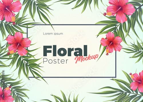 Bright tropical background with jungle plants. Exotic pattern with tropical leaves