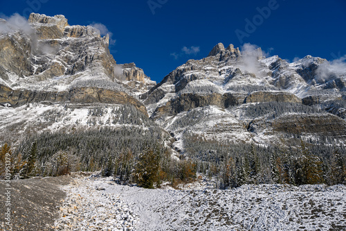 Early winter landscape of Mount Wilson on the Icefields Parkway in Banff National Park of Canada
