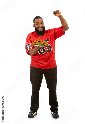 Fan: Cheering Sports Man With Platter Of Chicken Wings © seanlockephotography