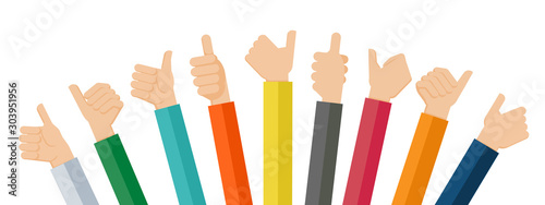 Flat design illustration of hands showing thumb up. Vector illustration of hands showing positive mood.
