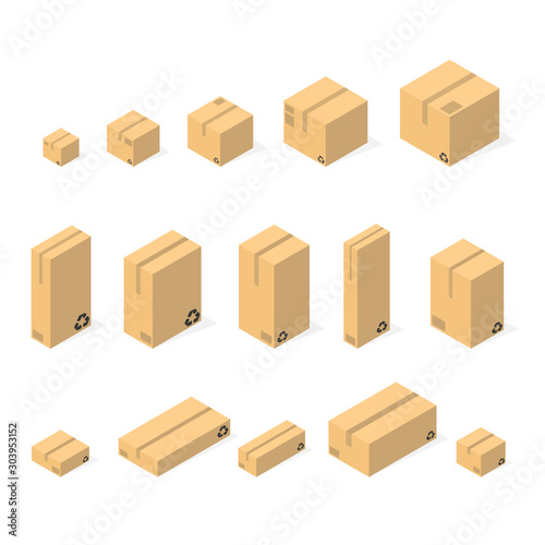 Collection recycle brown box packaging. vector illustration
