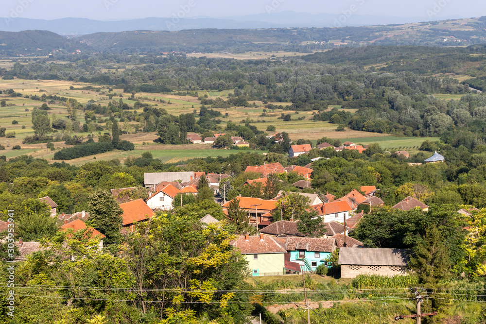 Panorama from Monastery to village of Lesje, Serbia
