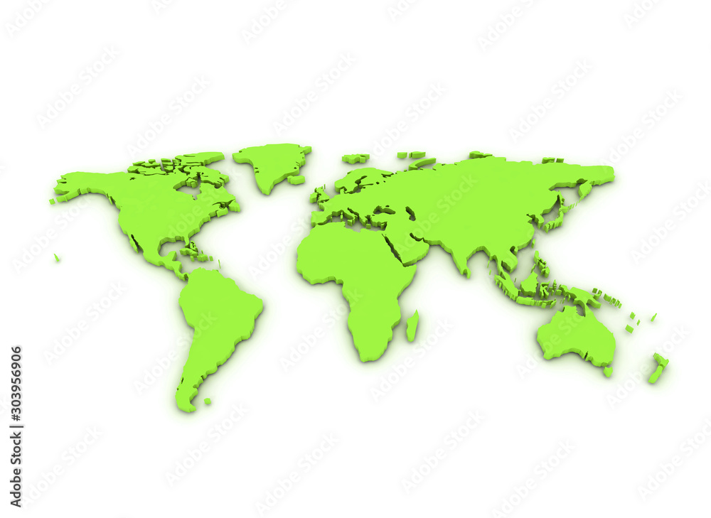 world map 3D green. Isolated on white background
