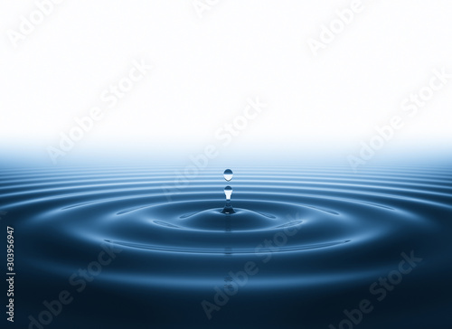Water drop in dark blue liquid on white background. 3D Illustration