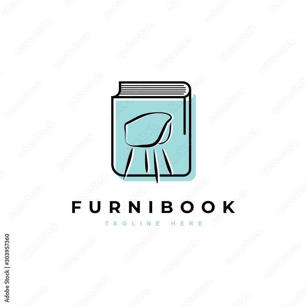 Book with chair symbol logo design vector template.furniture book illustration Book with chair symbol logo design vector template.furniture book illustration