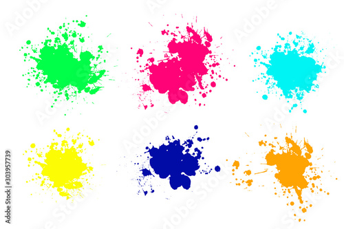 Color ink splashes. Grunge splatters. 