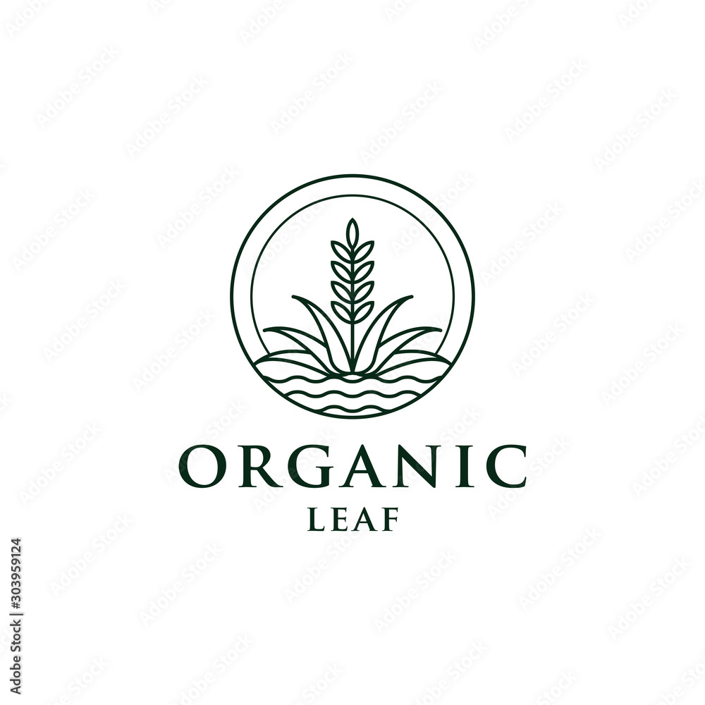 Organic Leaf with Water Waves Logo Vector Icon Illustration