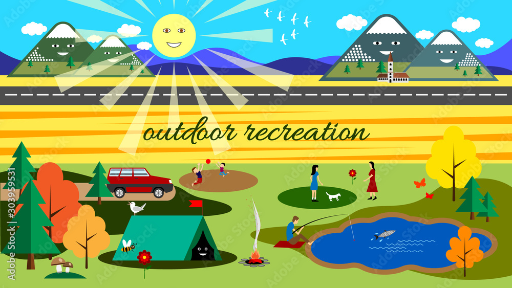 Family outdoor recreation in autumn. Camping nature landscape. Family outdoor recreation in autumn. Camping nature landscape.