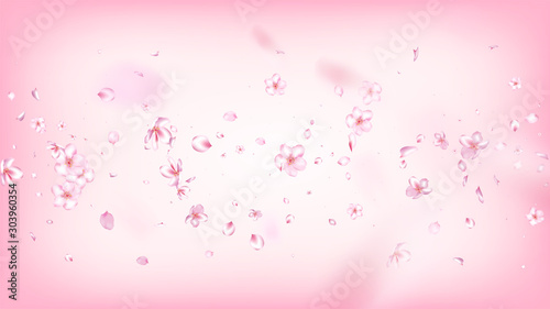 Nice Sakura Blossom Isolated Vector. Summer Flying 3d Petals Wedding Pattern. Japanese Style Flowers Wallpaper. Valentine  Mother s Day Tender Nice Sakura Blossom Isolated on Rose