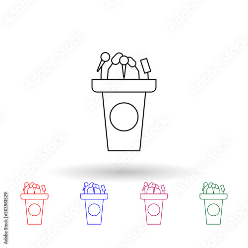Tribune with microphones multi color icon. Simple thin line, outline vector of election icons for ui and ux, website or mobile application