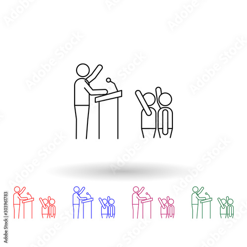 A man on the rostrum in front of voters multi color icon. Simple thin line, outline vector of election icons for ui and ux, website or mobile application