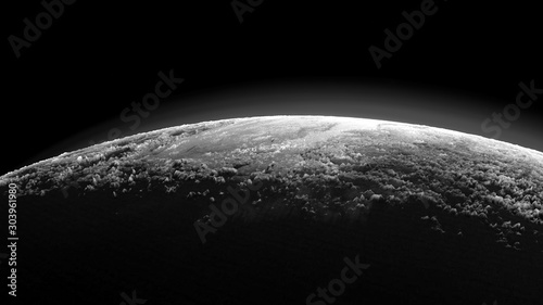 Fototapeta Naklejka Na Ścianę i Meble -   Planet from space, space view of planet in black and white 3d animation