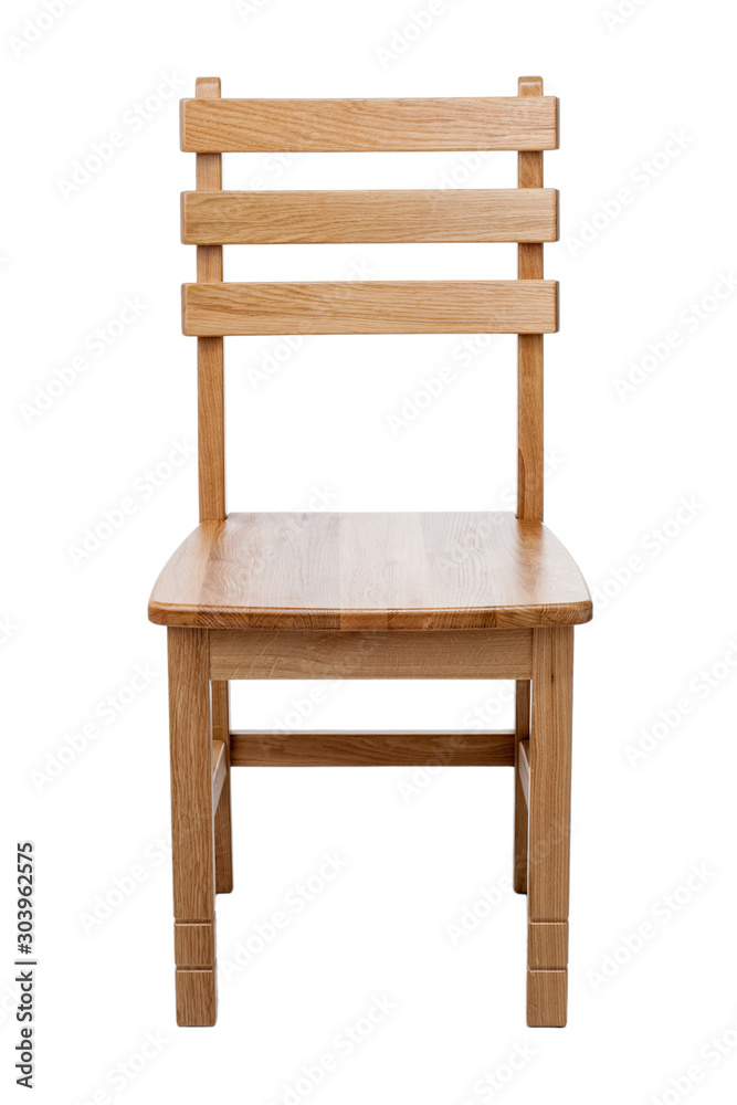 Modern wooden chair isolated on white background, front view. Classic wooden chair with back.