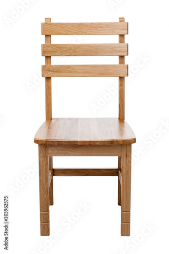 Modern wooden chair isolated on white background  front view. Classic wooden chair with back.