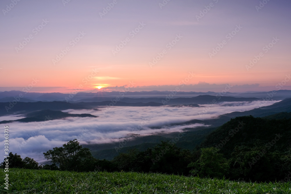 The mist and sunrise at Mon Kieng Dow, Nan province in Thailand. The mist and sunrise at Mon Kieng Dow, Nan province in Thailand.