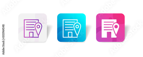 building location outline and solid icon in smooth gradient background button