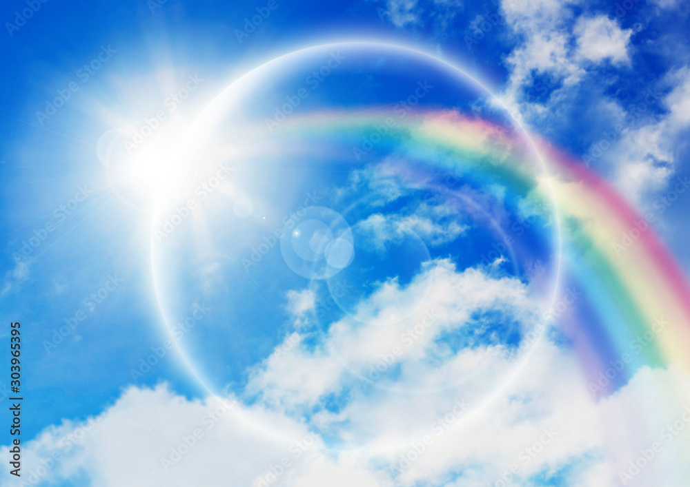 虹が架かる空と太陽光線 Stock イラスト Adobe Stock