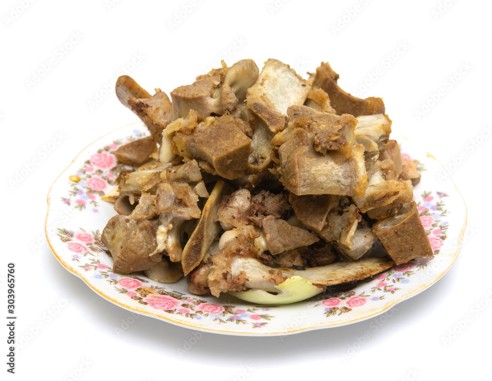 Cooked beef bones, leftover food. Cooked beef bones, leftover food.