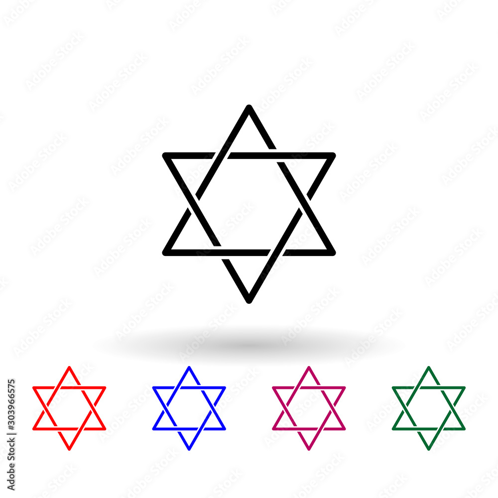 Jewish star multi color icon. Simple glyph, flat vector of hanukkah icons for ui and ux, website or mobile application Jewish star multi color icon. Simple glyph, flat vector of hanukkah icons for ui and ux, website or mobile application