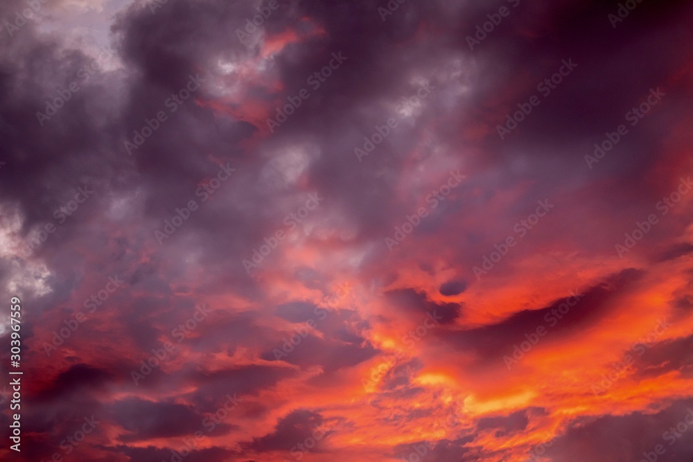 dramatic sunset sky with storm clouds