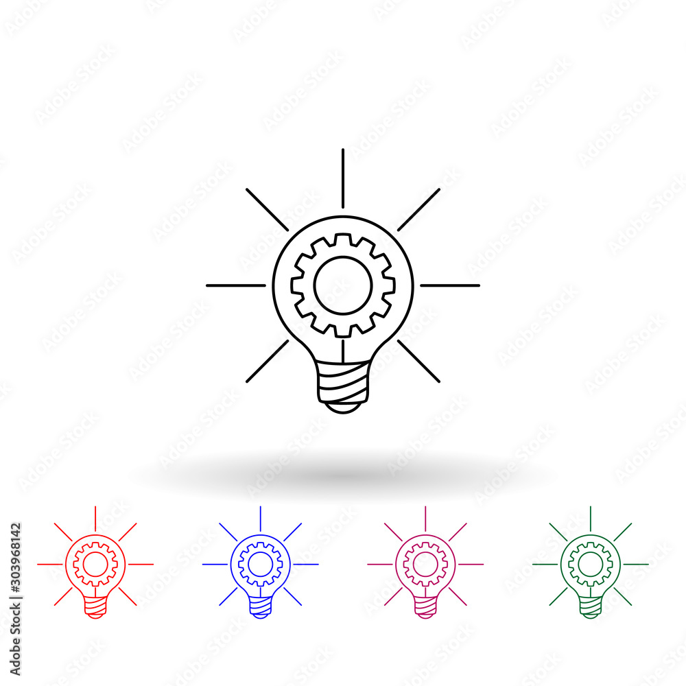 Light bulb and gear multi color icon. Simple thin line, outline vector of idea icons for ui and ux, website or mobile application Light bulb and gear multi color icon. Simple thin line, outline vector of idea icons for ui and ux, website or mobile application