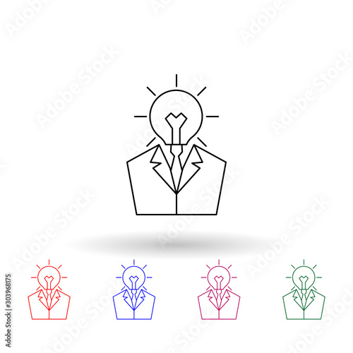 Business man head light bulb multi color icon. Simple thin line, outline vector of idea icons for ui and ux, website or mobile application