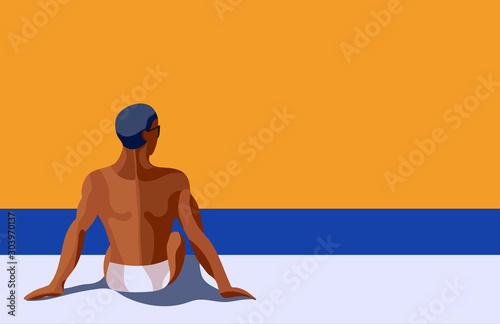 Man on beach retro poster