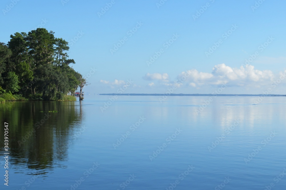 Beautiful river view in Florida nature, natural blue water background