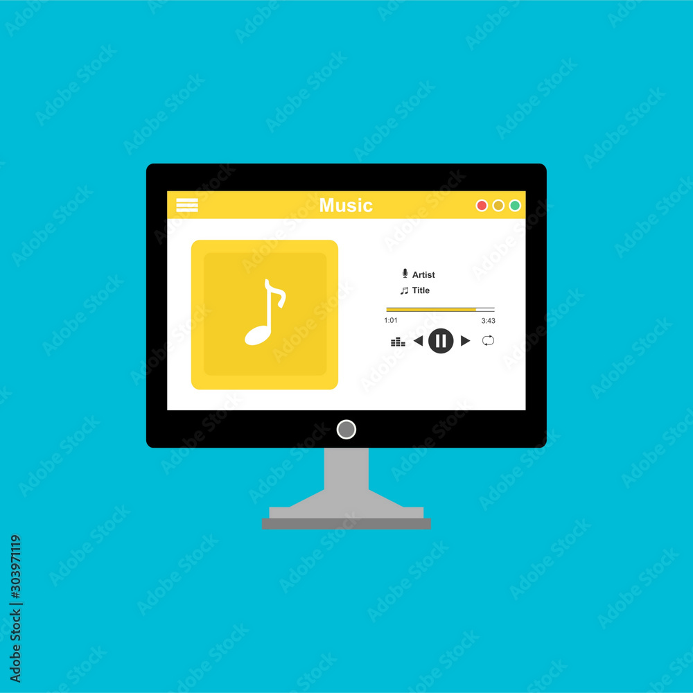Mobile music application interface design concept isolated on colored background flat vector illustration. Can be used for workflow layout template Mobile music application interface design concept isolated on colored background flat vector illustration. Can be used for workflow layout template