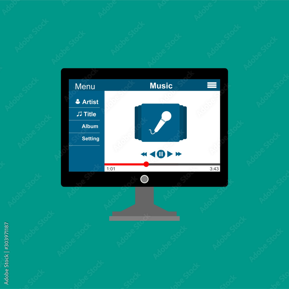 minimalistic media player user interface with panel control in modern flat design for web banner, business presentation, advertising material. minimalistic media player user interface with panel control in modern flat design for web banner, business presentation, advertising material.