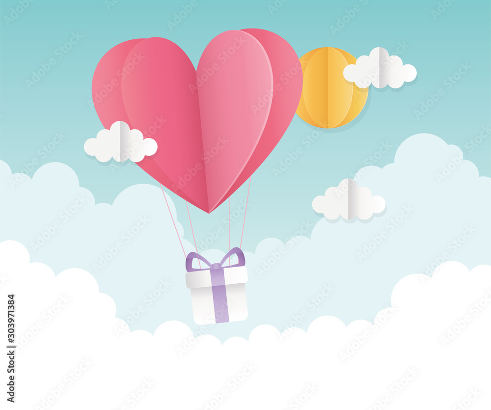 happy valentines day origami heart balloons gift sky sun