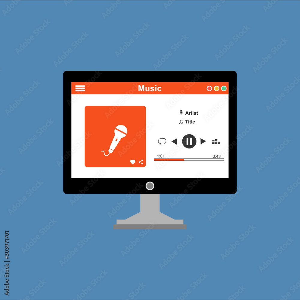Vector illustration of music player flat design concept. easy to use and highly customizable. Vector illustration of music player flat design concept. easy to use and highly customizable.