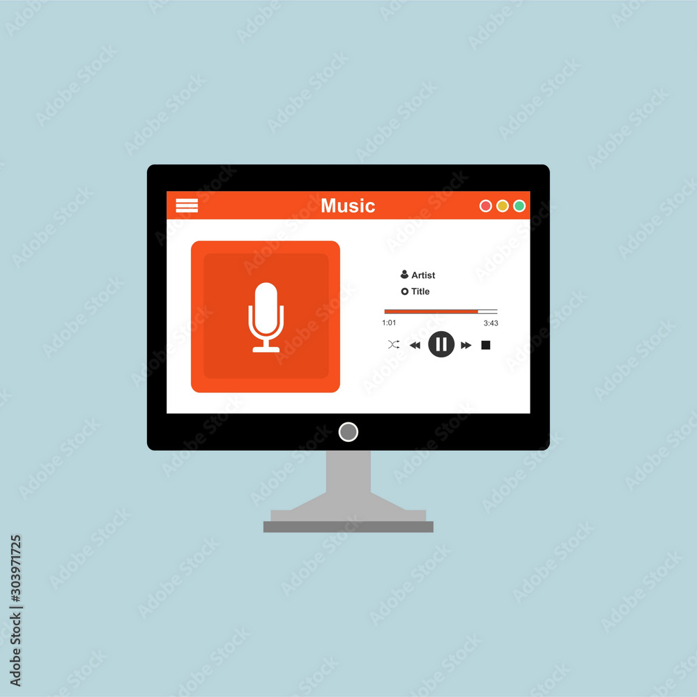 Mobile music application interface design concept isolated on colored background flat vector illustration. Can be used for workflow layout template Mobile music application interface design concept isolated on colored background flat vector illustration. Can be used for workflow layout template