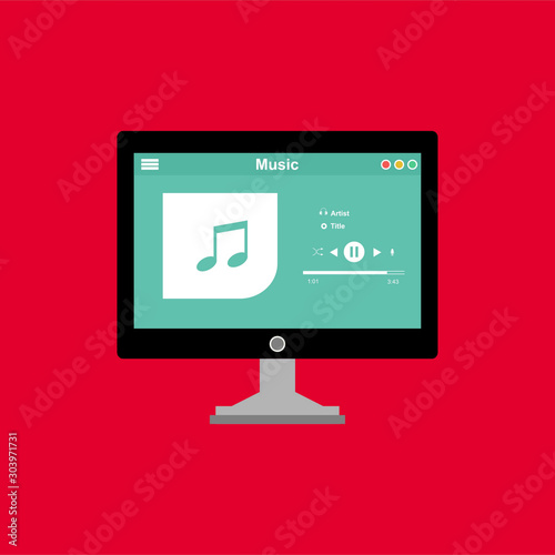 Music player app interface vector color template. Media player navigation screen. Flat UI, GUI. Playing audio, radio. Easy to edit and customize