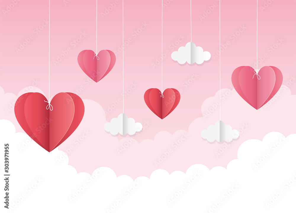 happy valentines day origami hanging hearts clouds