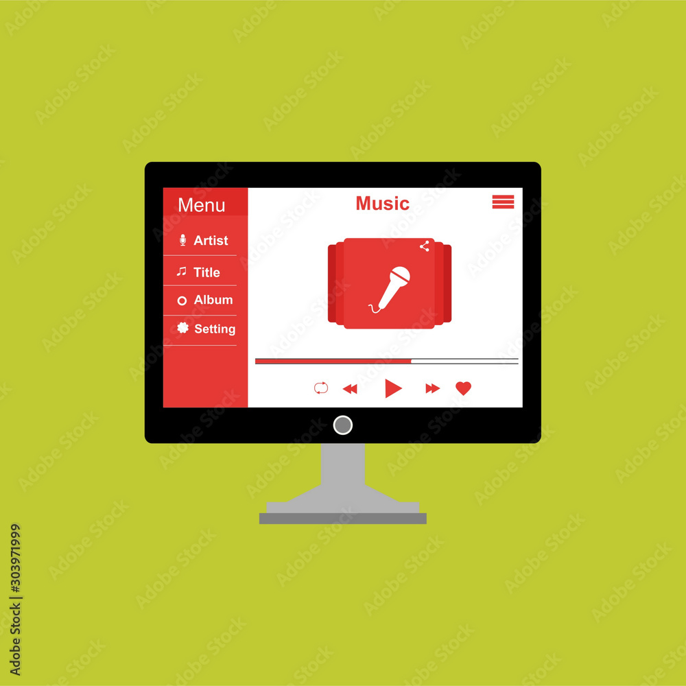 minimalistic media player user interface with panel control in modern flat design for web banner, business presentation, advertising material. minimalistic media player user interface with panel control in modern flat design for web banner, business presentation, advertising material.